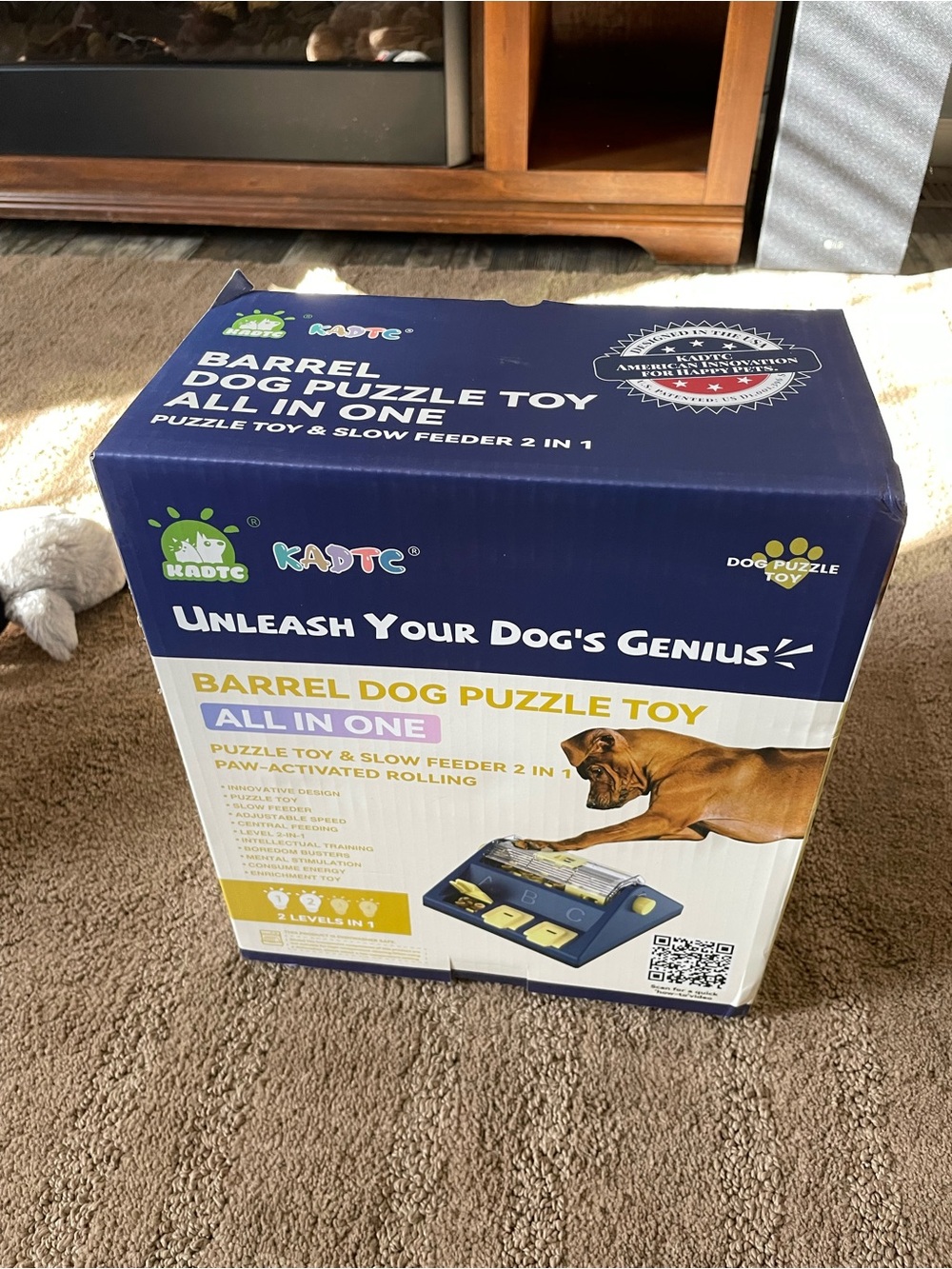 ADT Barrel Dog Puzzle Toy - Blue & Yellow